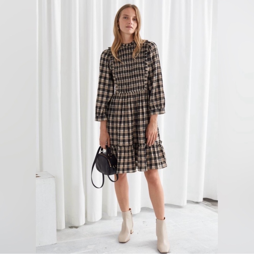 & Other Stories Smocked 3/4 Sleeve Dress